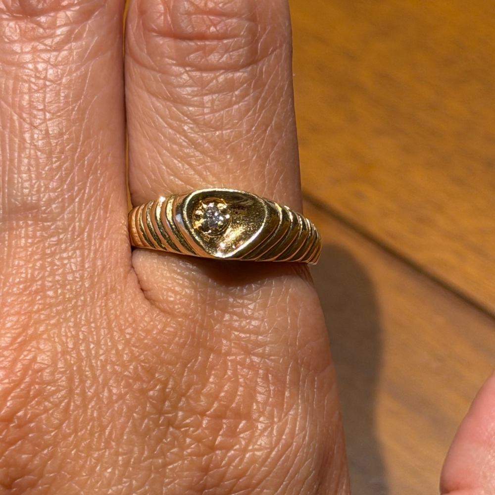 14k Solid Yellow Gold Heart Ring with Diamond Accent